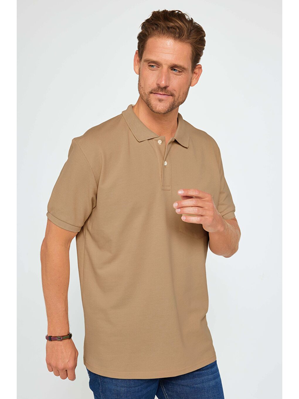 Erkek Regular Fit Klasik Kesim %100 Pamuk Düz Pike Kahverengi Polo Yaka Tişört-3
