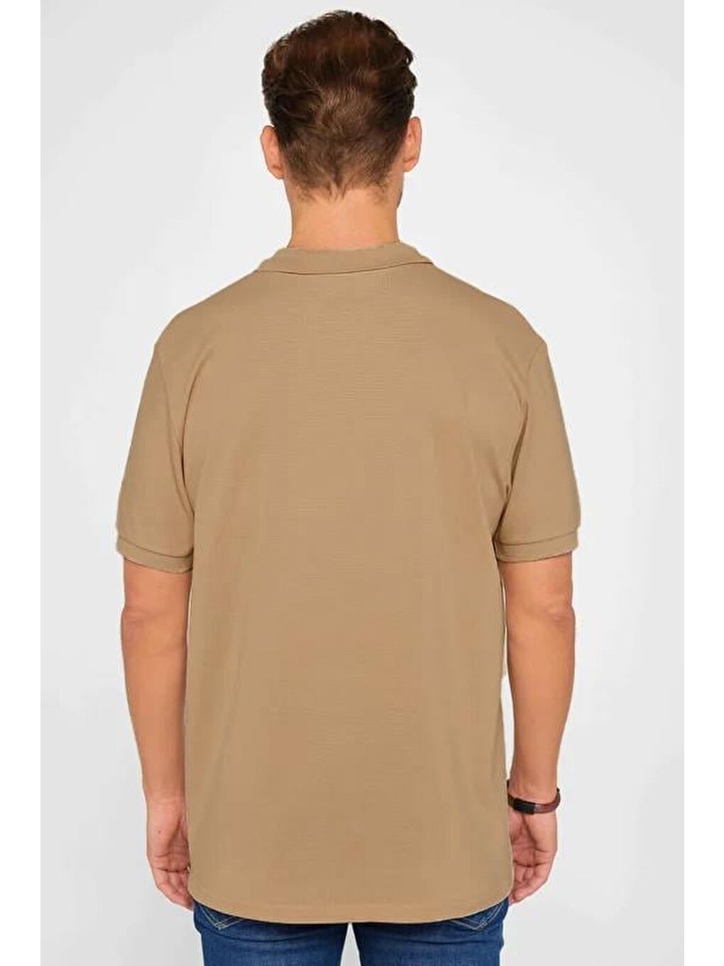Erkek Regular Fit Klasik Kesim %100 Pamuk Düz Pike Kahverengi Polo Yaka Tişört-4
