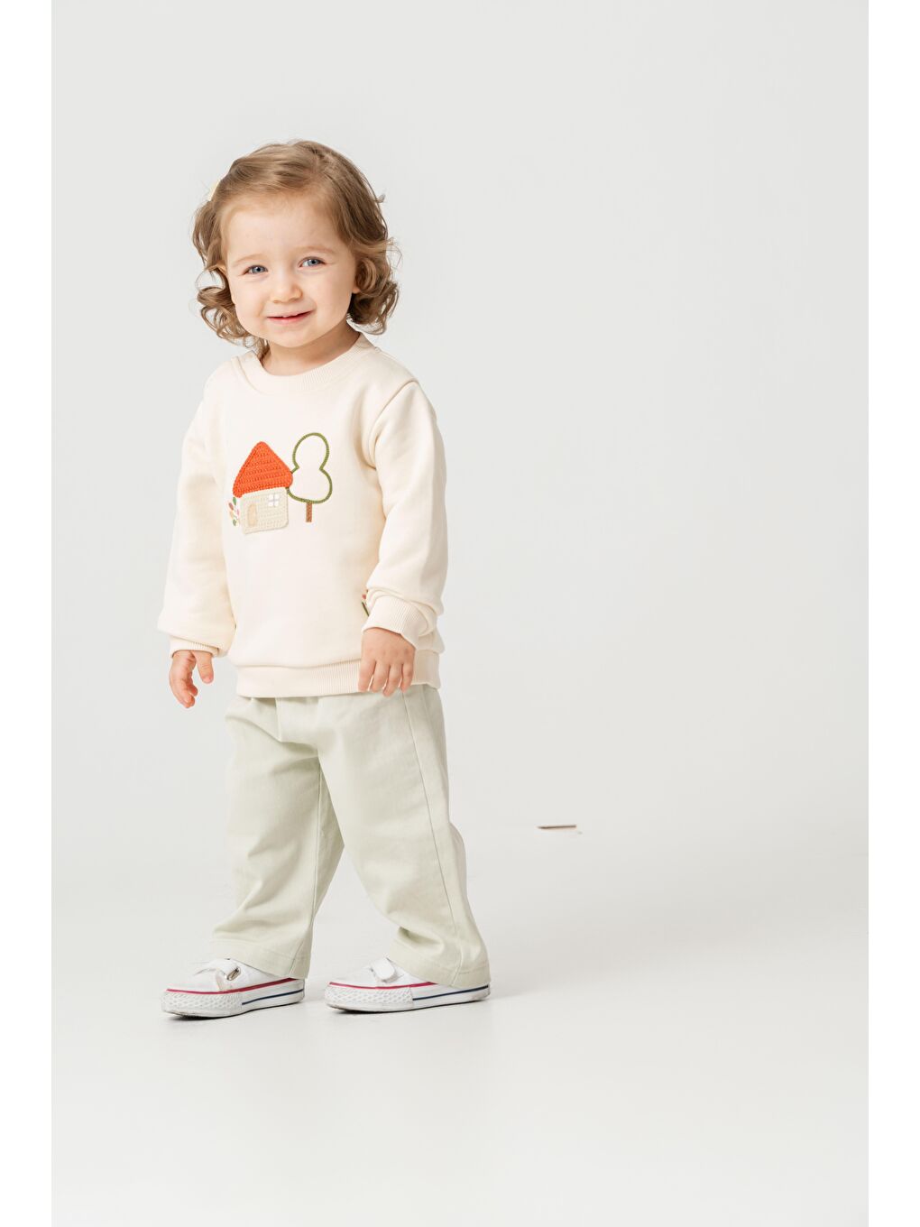 Karışık Kız Çocuk Pamuklu Ekru Ev Nakışlı Sweatshirt Ve Pantolon Takım-3