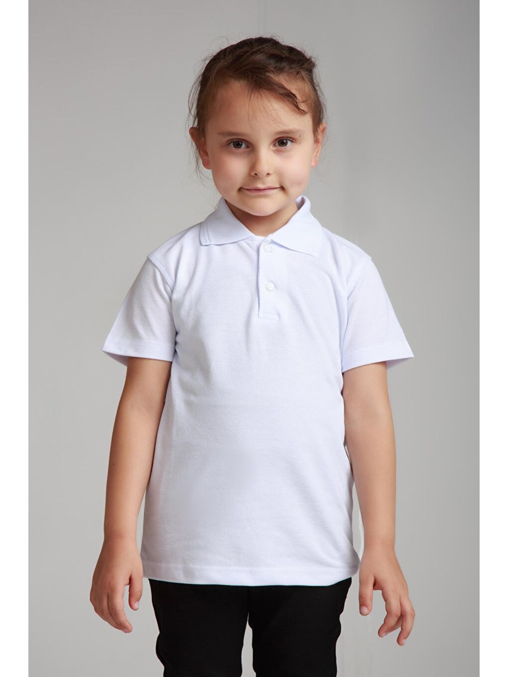 ajn Beyaz Kids Polo Yaka Basic Kısa Kollu  Kız Çocuk Tişört - 2