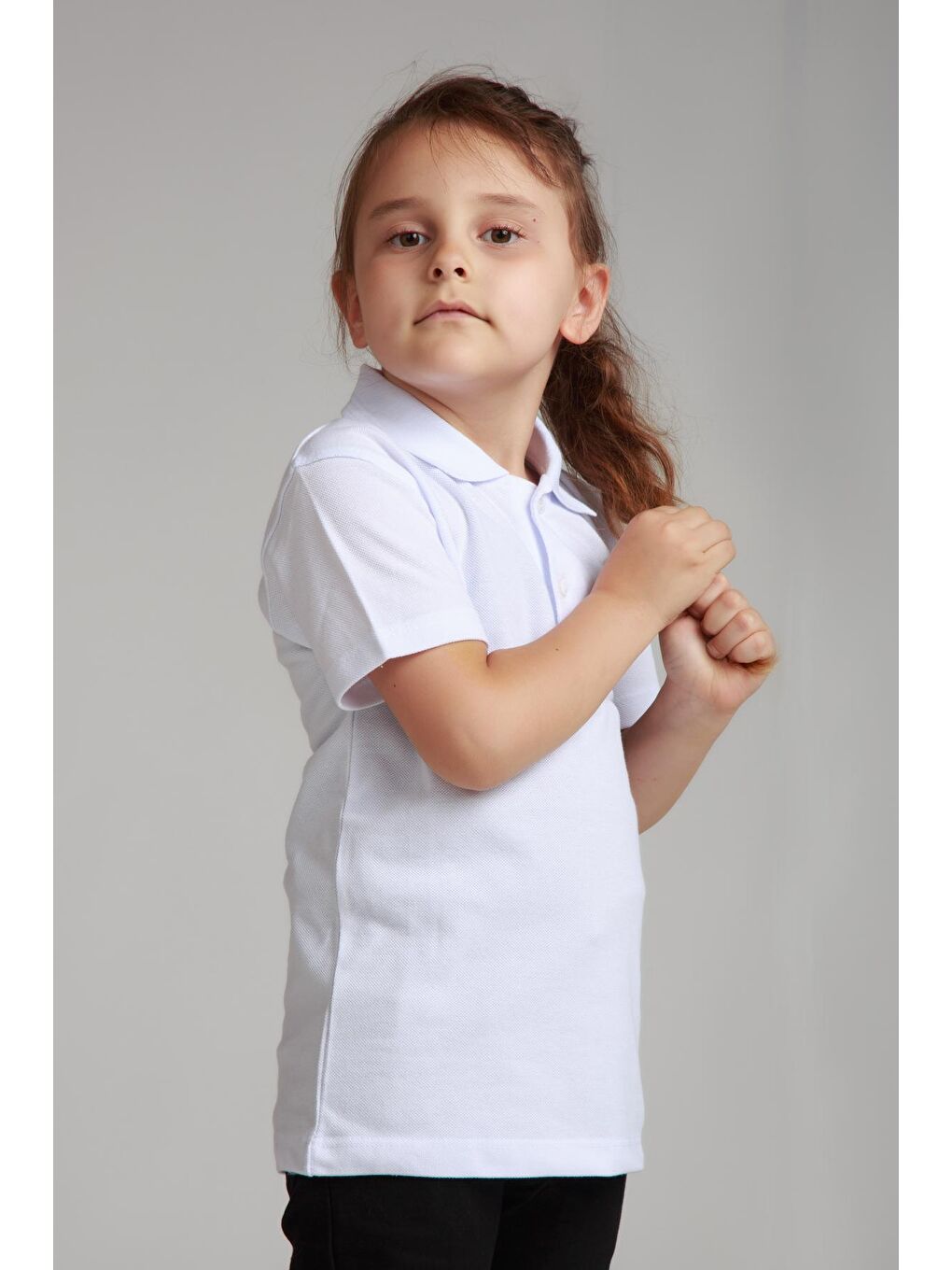 ajn Beyaz Kids Polo Yaka Basic Kısa Kollu  Kız Çocuk Tişört - 3