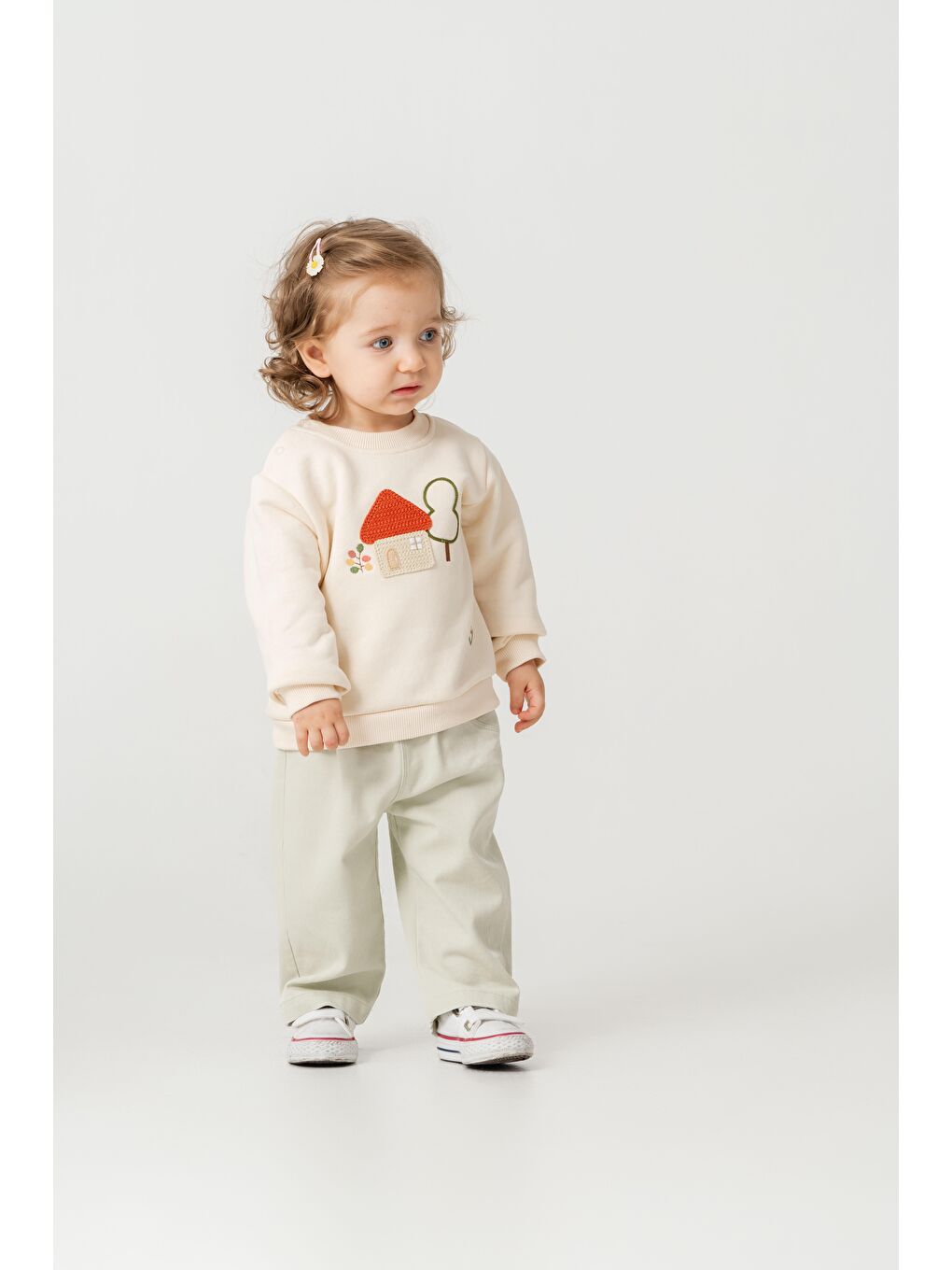 Karışık Kız Çocuk Pamuklu Ekru Ev Nakışlı Sweatshirt Ve Pantolon Takım-4