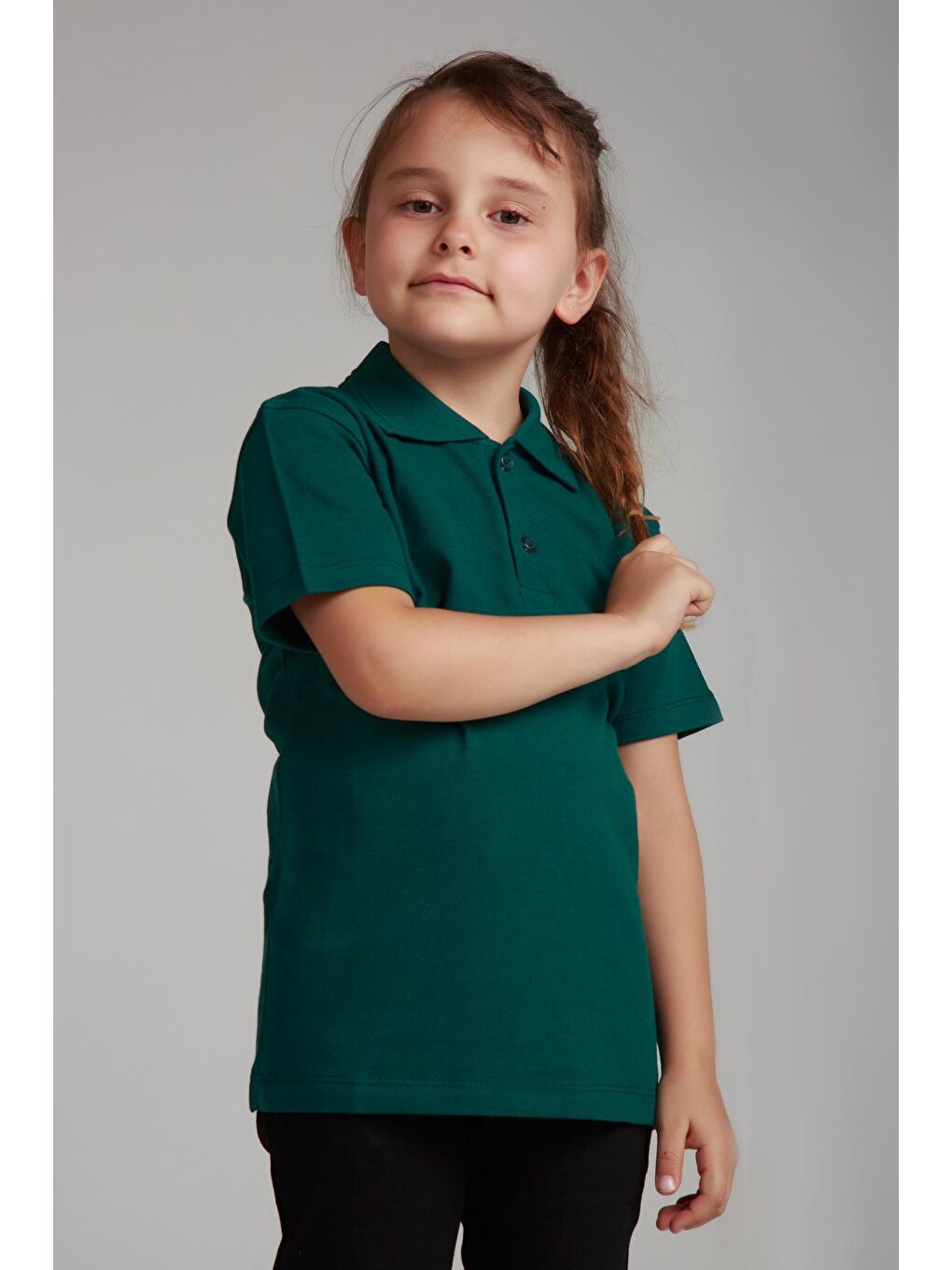 ajn Yeşil Kids Polo Yaka Basic Kısa Kollu  Kız Çocuk Tişört