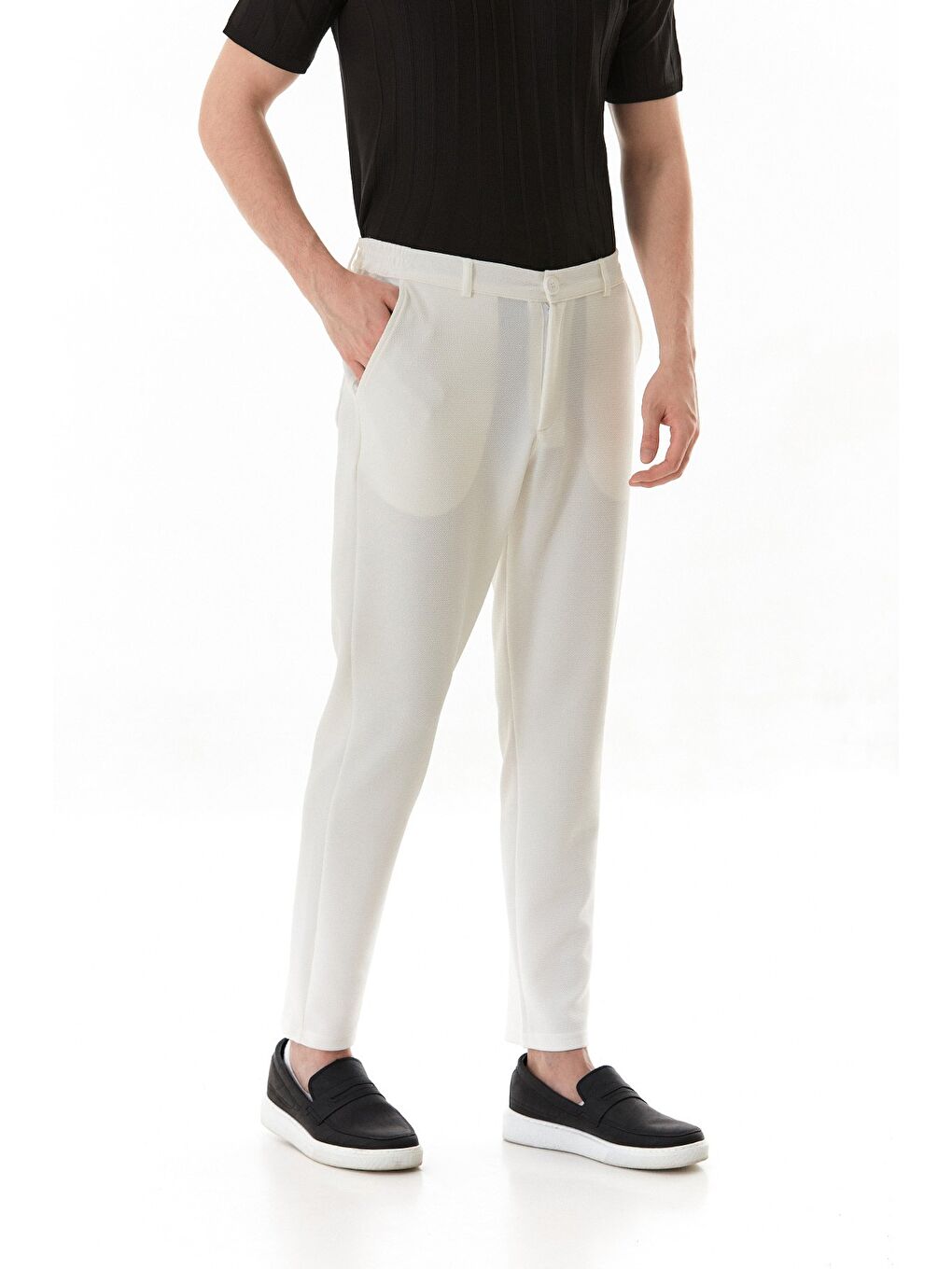 Ekru Waffle Kumaş Cepli Jogger Pantolon-2