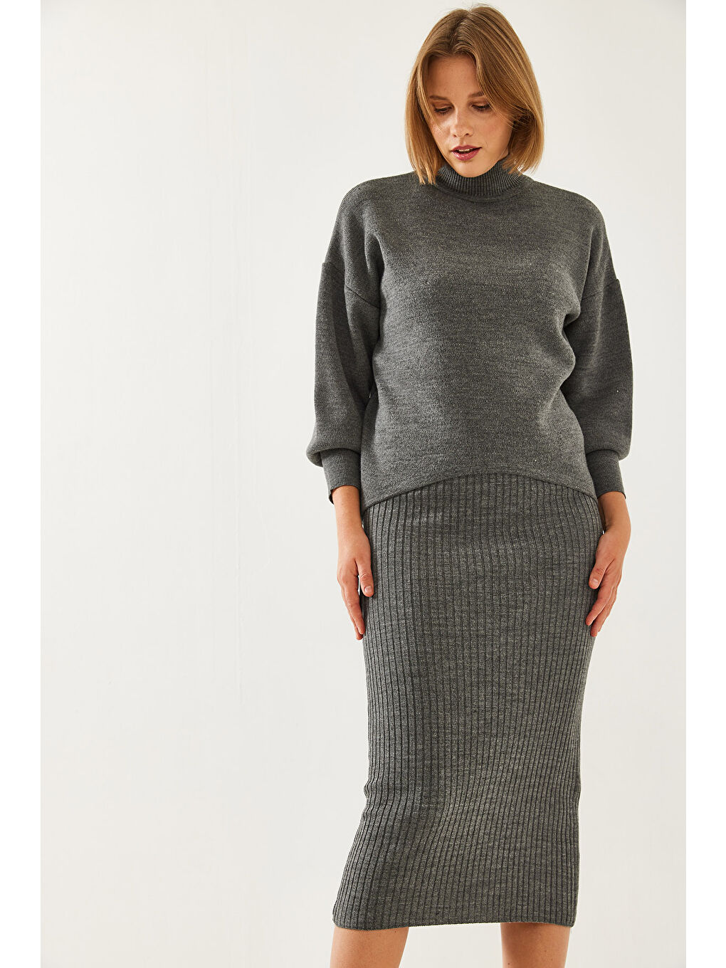 Antrasit Kadın İkili Triko Takım-1