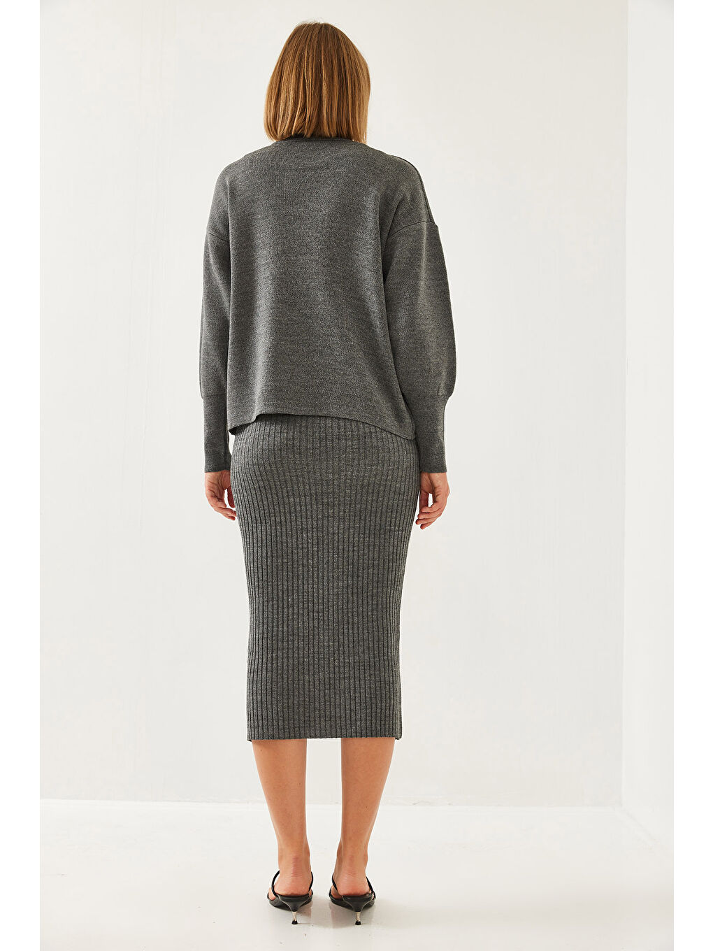 Antrasit Kadın İkili Triko Takım-3