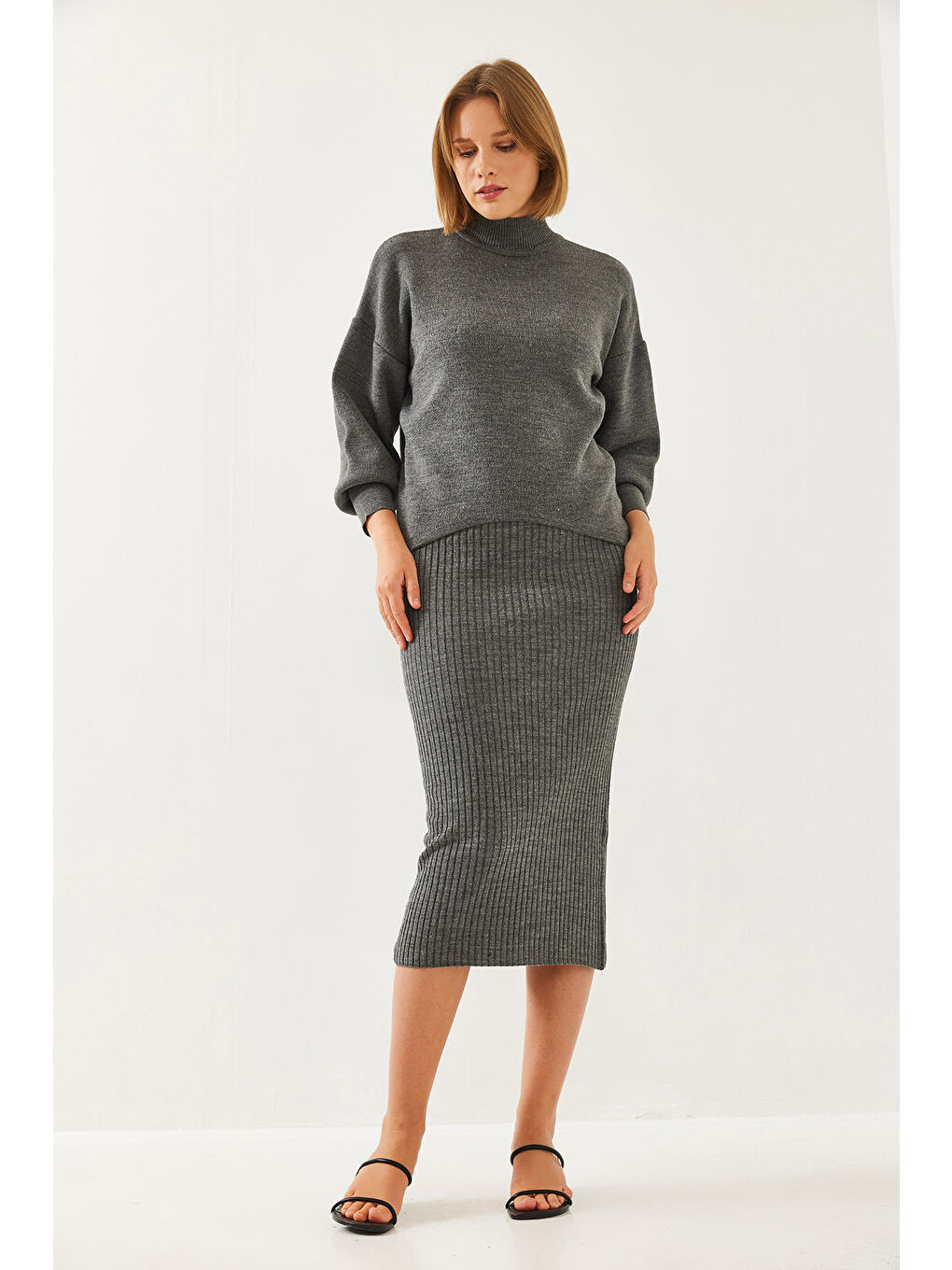 Antrasit Kadın İkili Triko Takım-4