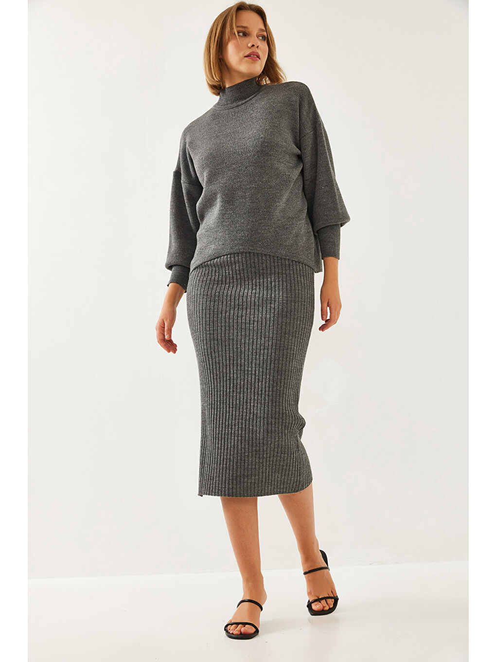 Antrasit Kadın İkili Triko Takım-5