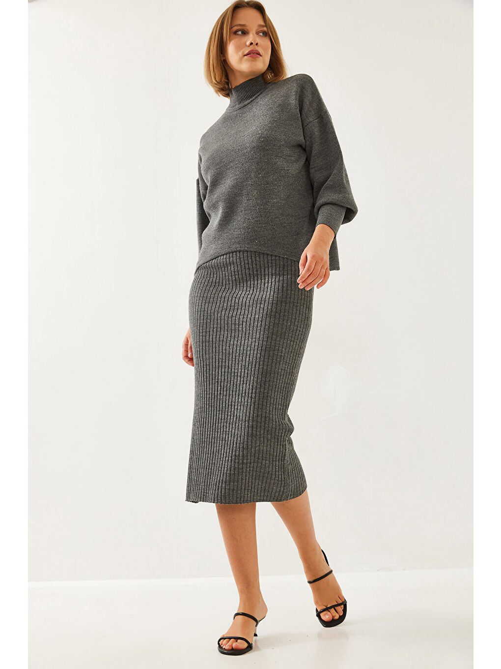 Antrasit Kadın İkili Triko Takım-6