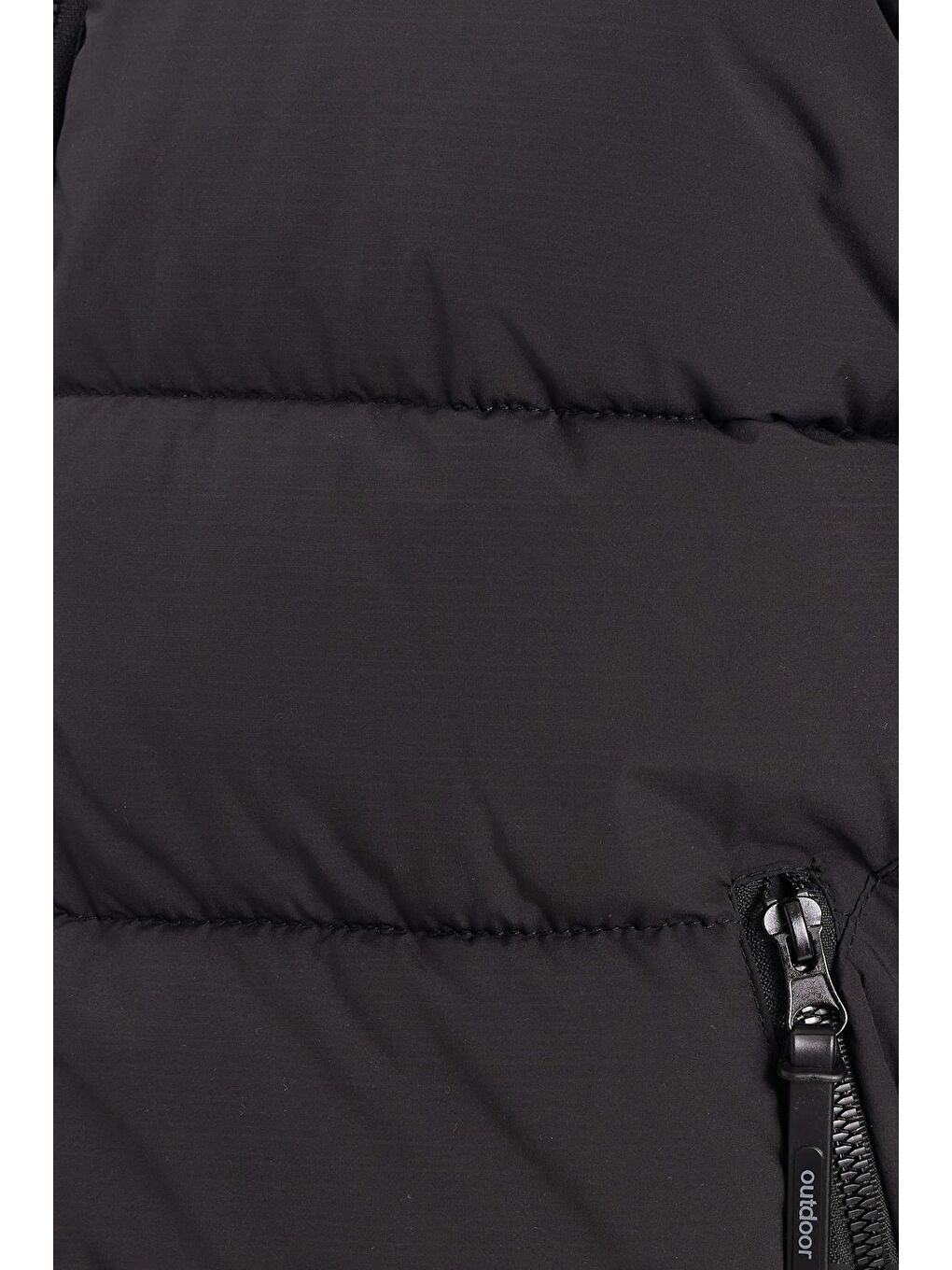 Bordo Erkek Relax Fit Rahat Kesim Çift Cepli Çıkarılabilir Kapüşonlu Sıcak Tutan Siyah Şişme Mont-5