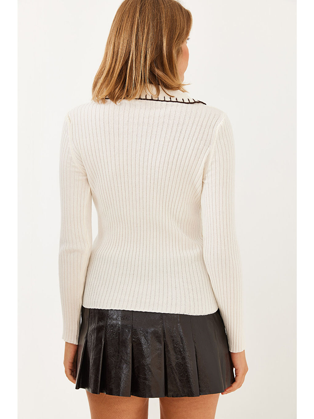 Lila Kadın Polo Yaka Düğmeli Triko Kazak-4