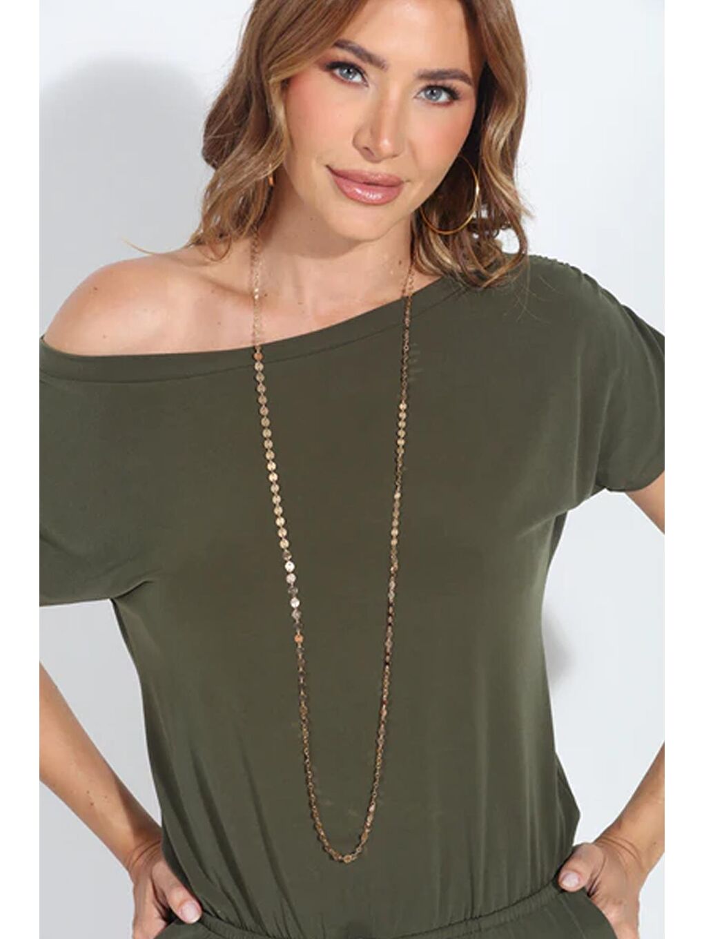 Sarı Uzun Altın Kaplama Disk Zincir Kolye-1