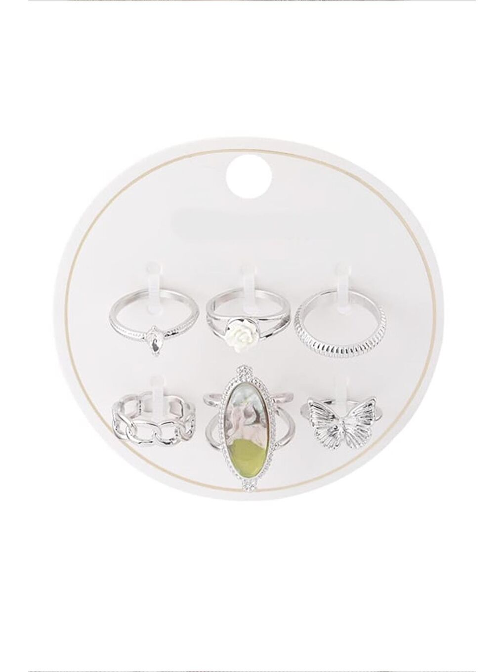 Yeşil 6'lı Gümüş Kaplama Yüzük Seti
