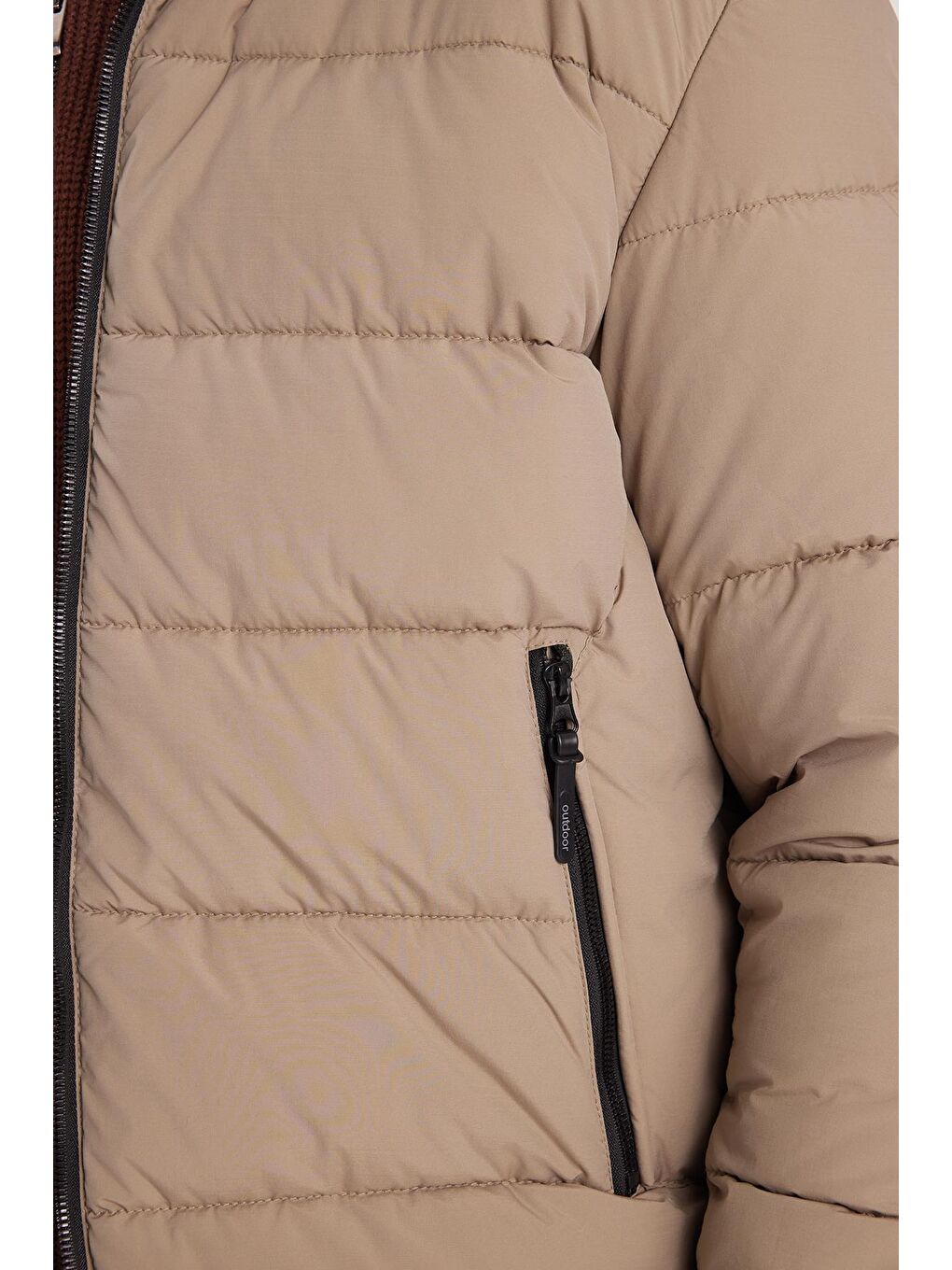 Bej Erkek Relax Fit Rahat Kesim Çift Cepli Çıkarılabilir Kapüşonlu Sıcak Tutan Kum Rengi Şişme Mont-2