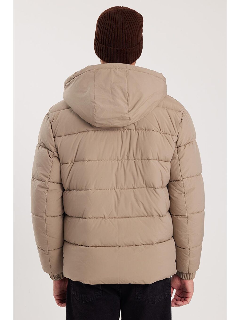 Bej Erkek Relax Fit Rahat Kesim Çift Cepli Çıkarılabilir Kapüşonlu Sıcak Tutan Kum Rengi Şişme Mont-6