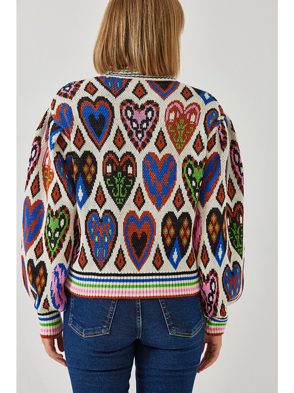 Karışık Kadın Jakarlı Kalpli Kazak-2