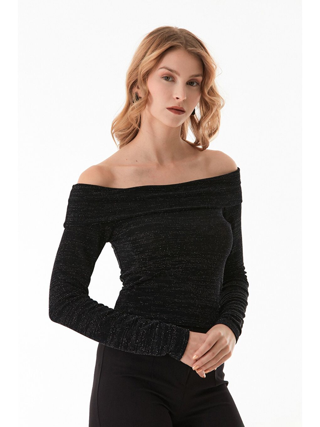 Siyah Simli Madonna Yaka Bluz-1