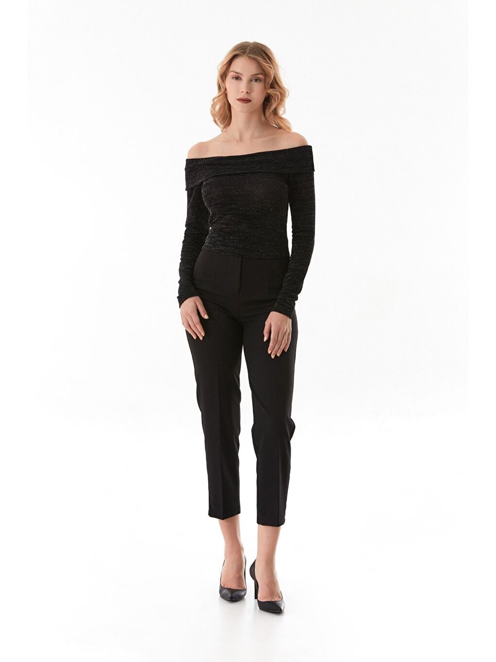 Siyah Simli Madonna Yaka Bluz-2