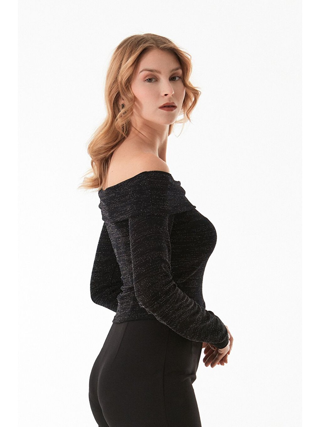 Siyah Simli Madonna Yaka Bluz-3