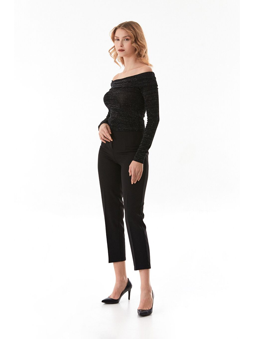 Siyah Simli Madonna Yaka Bluz-4