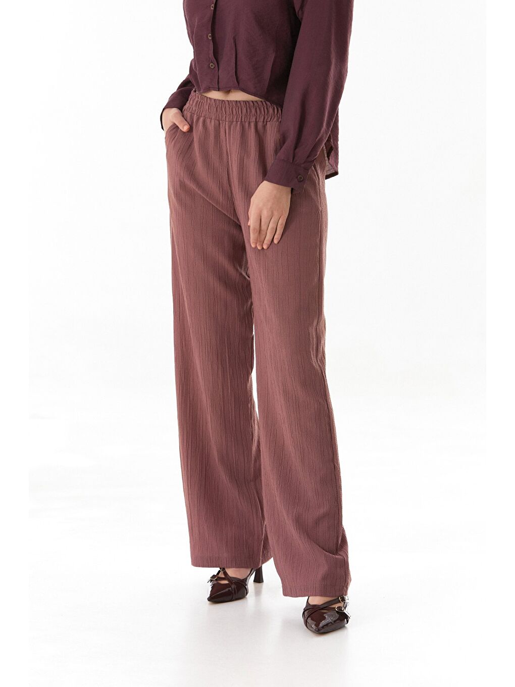 Pembe Krep Kumaş Palazzo Pantolon-1