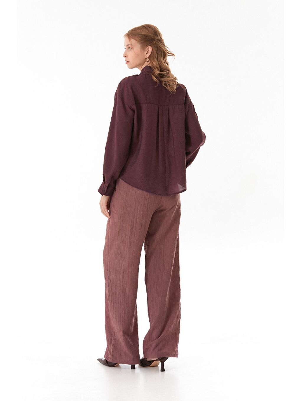 Pembe Krep Kumaş Palazzo Pantolon-3