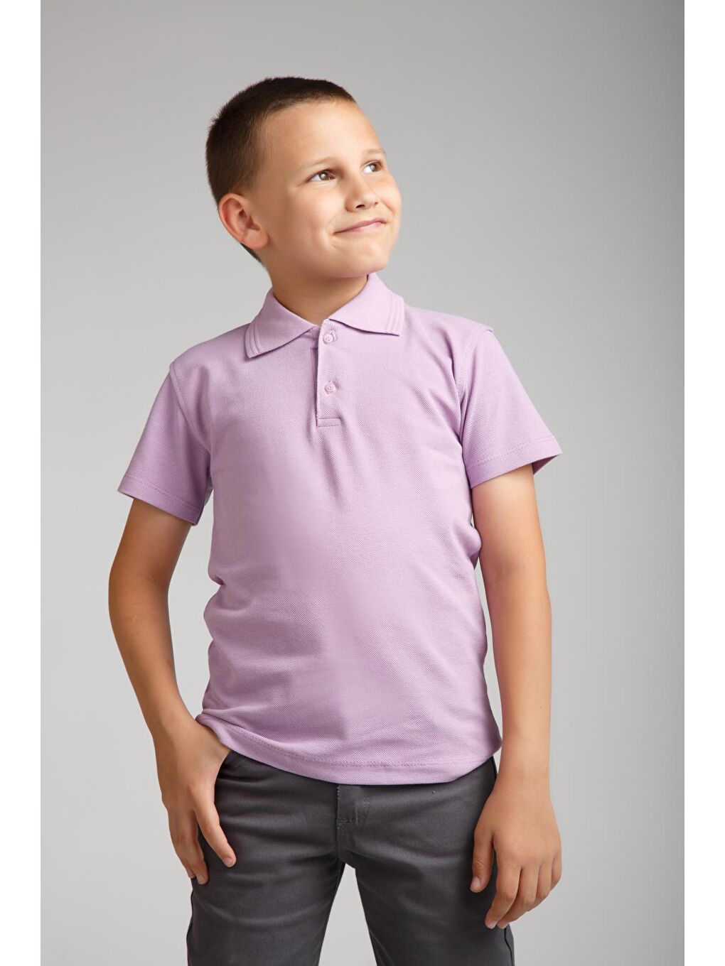 ajn Lila Kids Polo Yaka Basic Kısa Kollu Erkek Çocuk Tişört