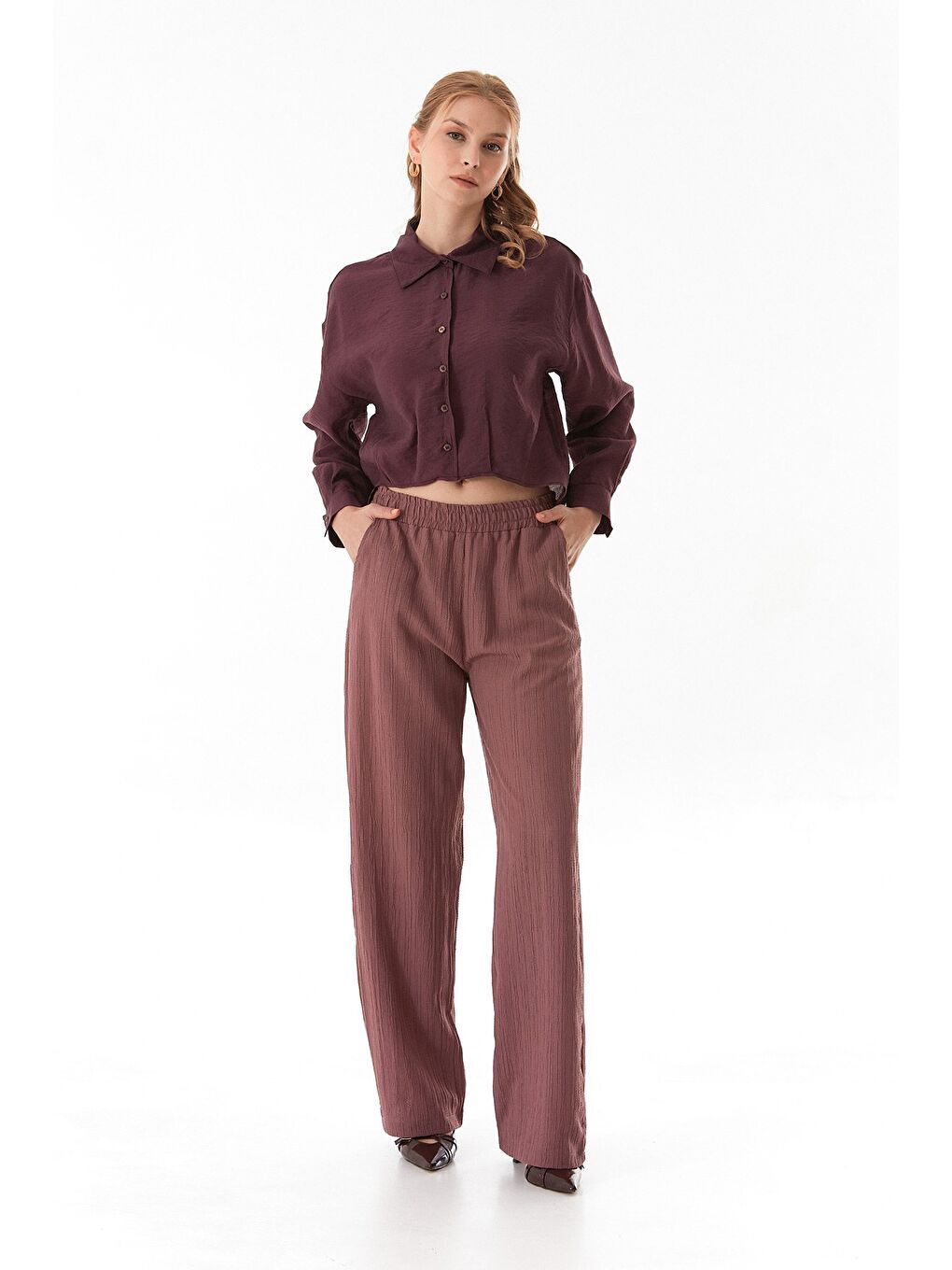 Pembe Krep Kumaş Palazzo Pantolon-4