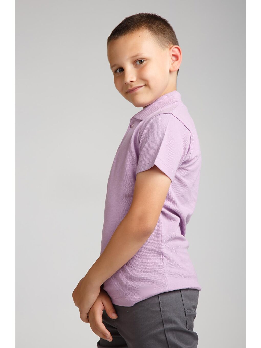 ajn Lila Kids Polo Yaka Basic Kısa Kollu Erkek Çocuk Tişört - 1