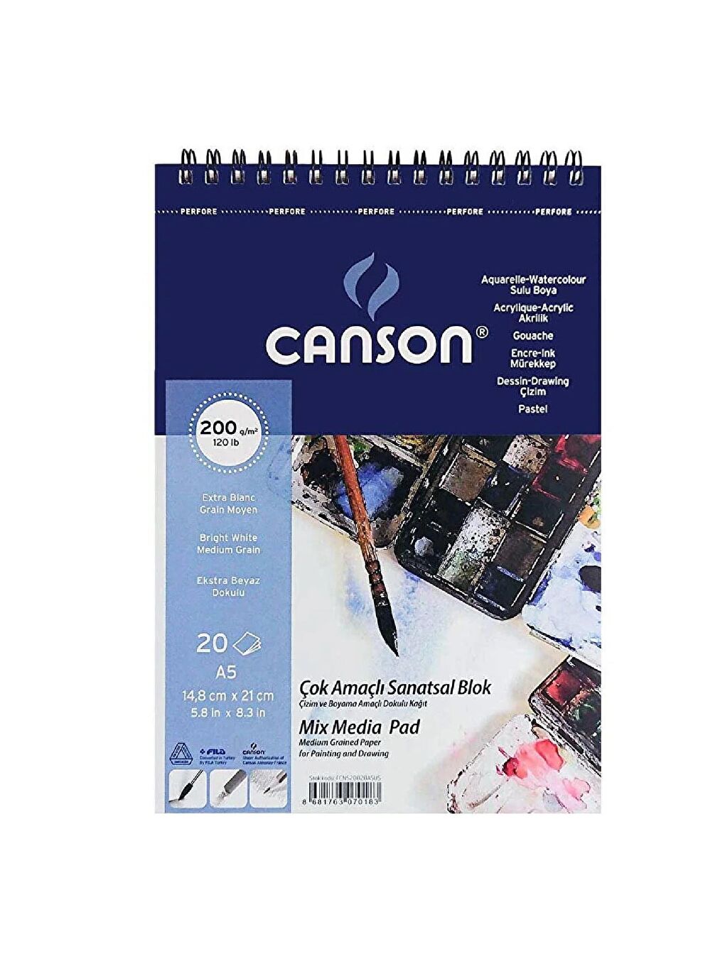 Canson Beyaz Çok Amaçlı Sanatsal Blok A5 200 Gr 20 Yaprak