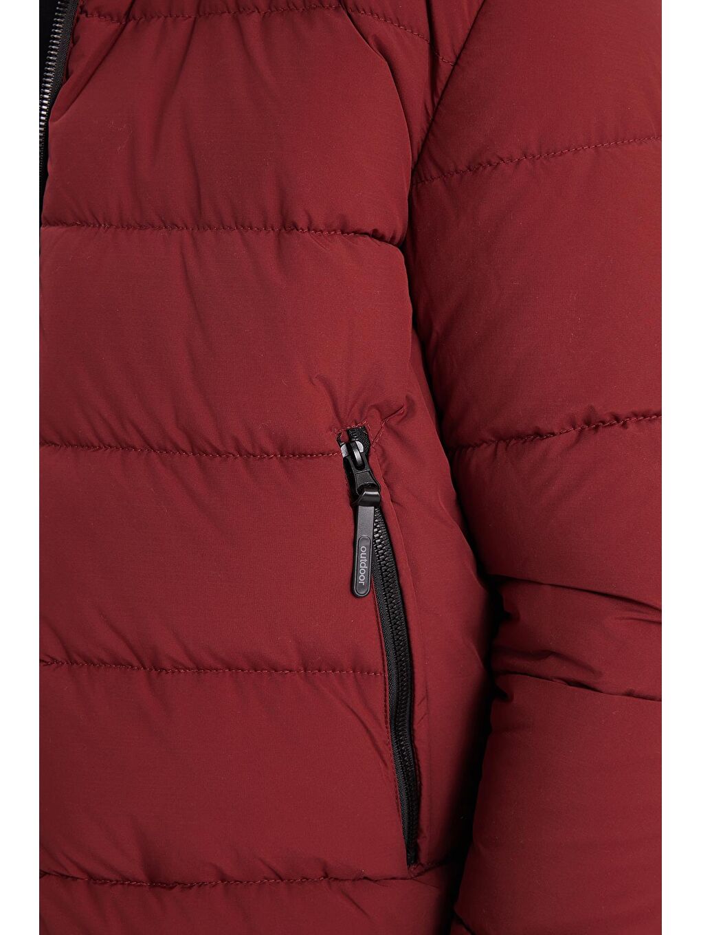 Erkek Relax Fit Rahat Kesim Çift Cepli Çıkarılabilir Kapüşonlu Sıcak Tutan Bordo Şişme Mont-2