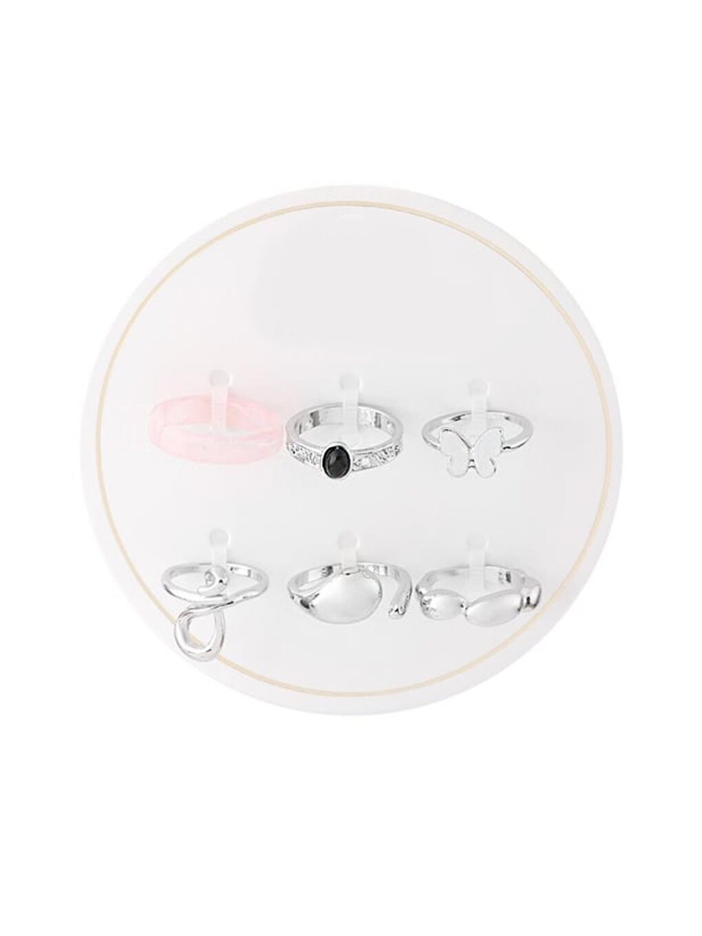 Siyah 6'lı Gümüş Kaplama Yüzük Seti