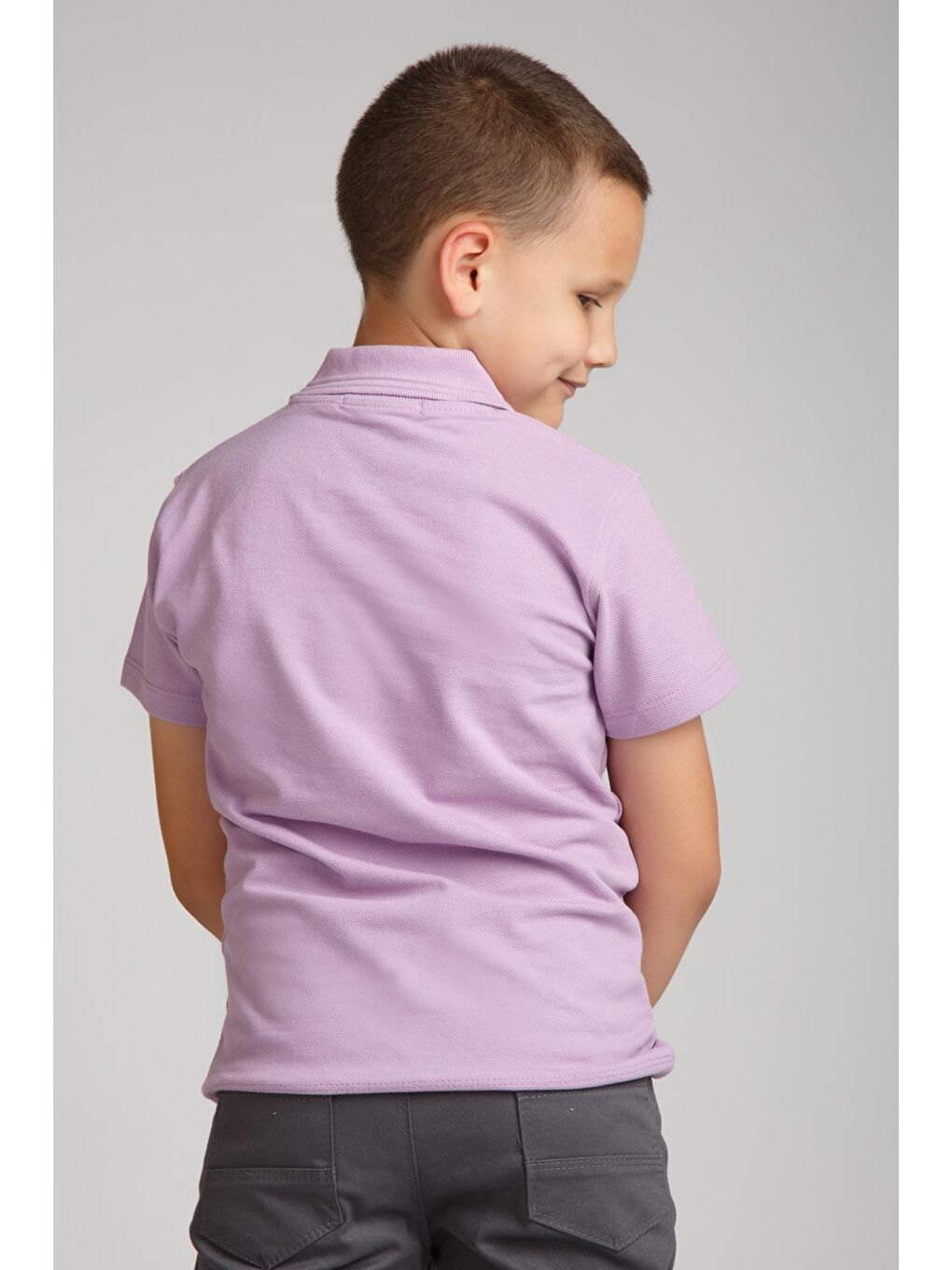 ajn Lila Kids Polo Yaka Basic Kısa Kollu Erkek Çocuk Tişört - 3