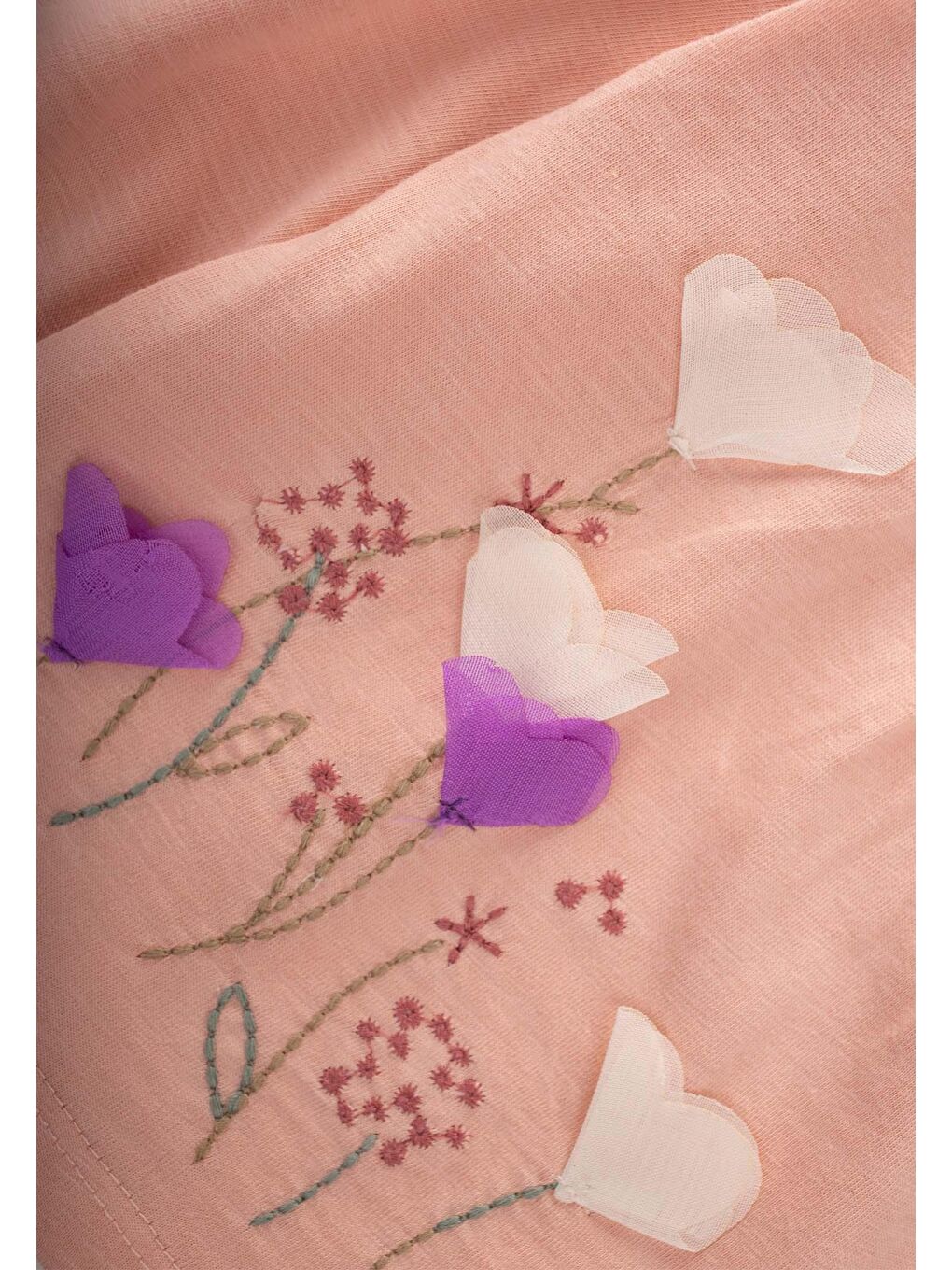 Turuncu Kız Çocuk Uzun Kollu Nakışlı Çiçek Tişört-2