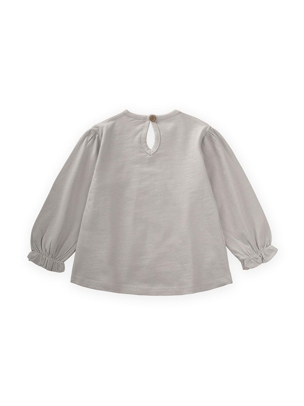 Bej Kız Çocuk Uzun Kollu Nakışlı Çiçek Tişört-1