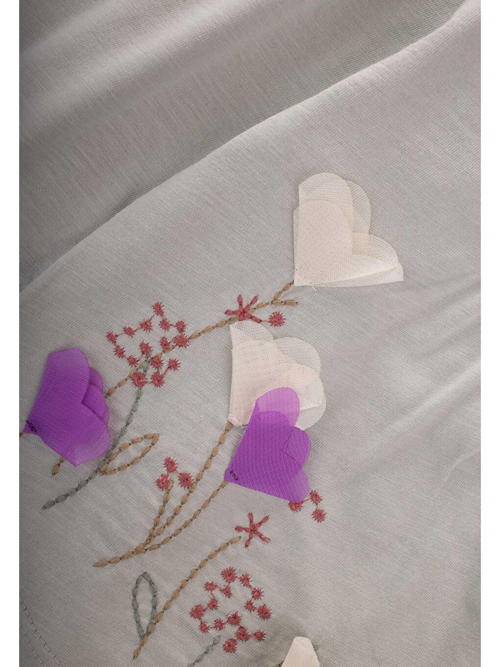 Bej Kız Çocuk Uzun Kollu Nakışlı Çiçek Tişört-2