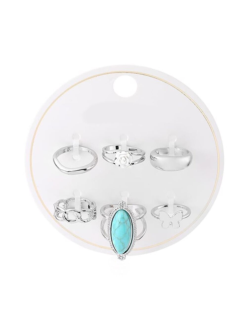 Turkuaz 6'lı Gümüş Kaplama Yüzük Seti