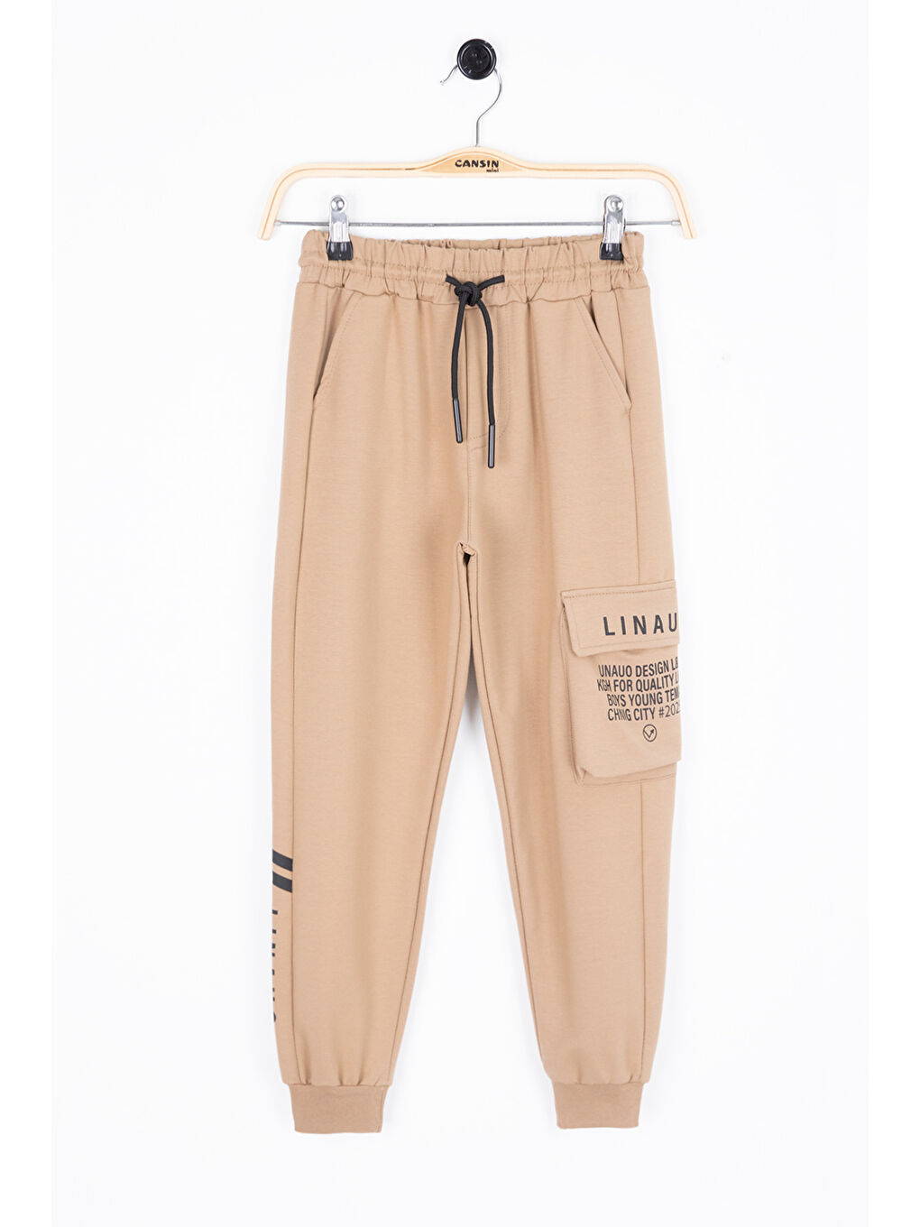 Kahverengi Kahve Yazı Baskılı Cepli Erkek Çocuk Beli Lastikli Eşofman Altı 20206