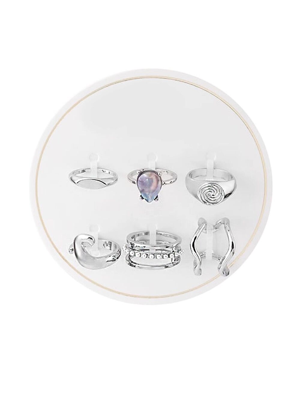 Turkuaz 6'lı Gümüş Kaplama Yüzük Seti-1