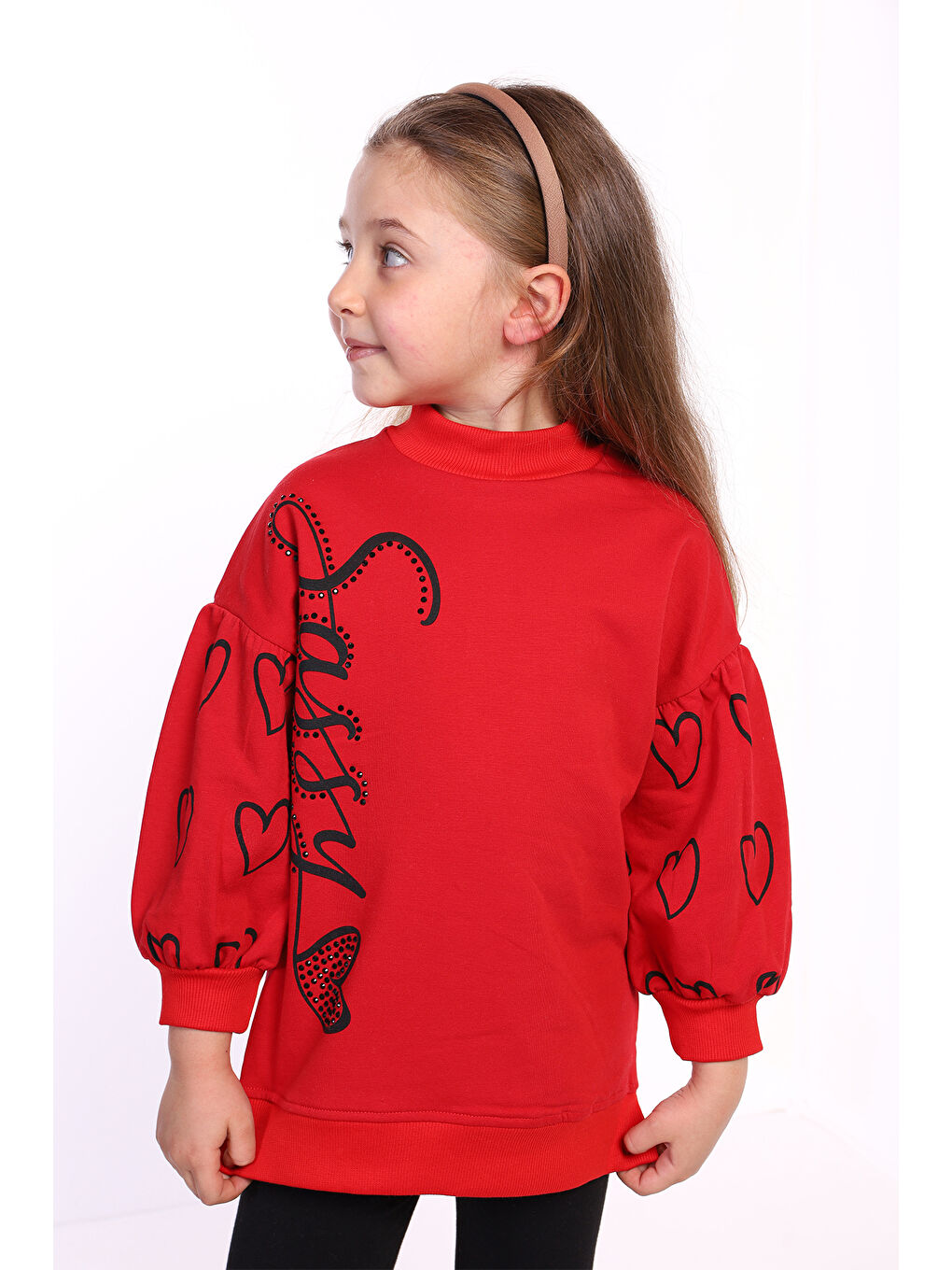 Toontoykids Kırmızı Kız Çocuk Baskılı Balon Kol Sweatshirt