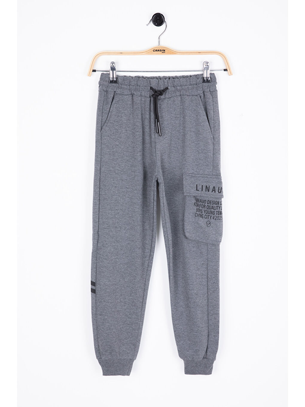 Gri Füme Yazı Baskılı Cepli Erkek Çocuk Beli Lastikli Eşofman Altı 20205