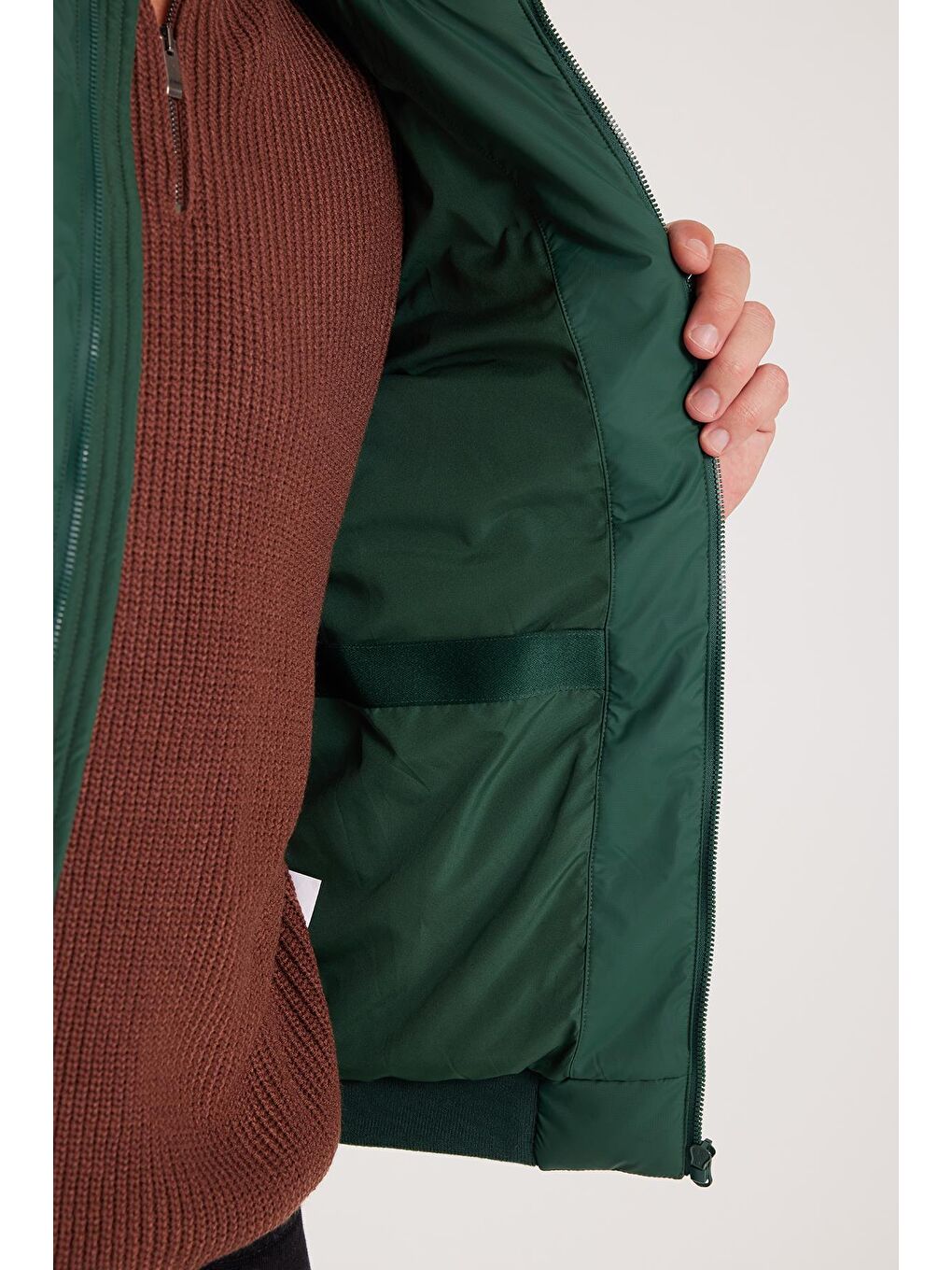 Erkek Regular Fit Klasik Kesim Fermuarlı Çift Cepli Sıcak Tutan Dik Yaka Haki Mont-2