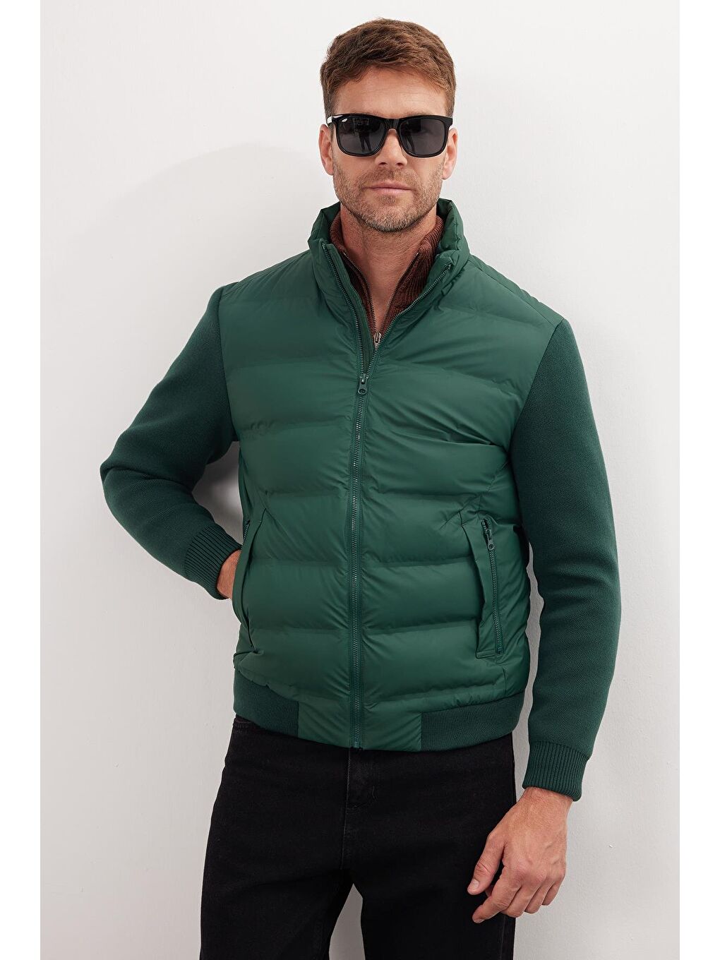 Erkek Regular Fit Klasik Kesim Fermuarlı Çift Cepli Sıcak Tutan Dik Yaka Haki Mont-3