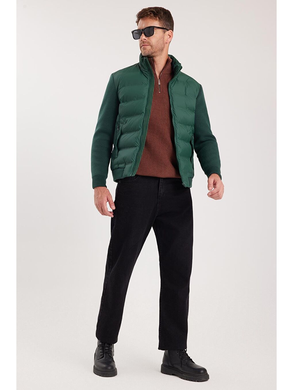 Erkek Regular Fit Klasik Kesim Fermuarlı Çift Cepli Sıcak Tutan Dik Yaka Haki Mont-4