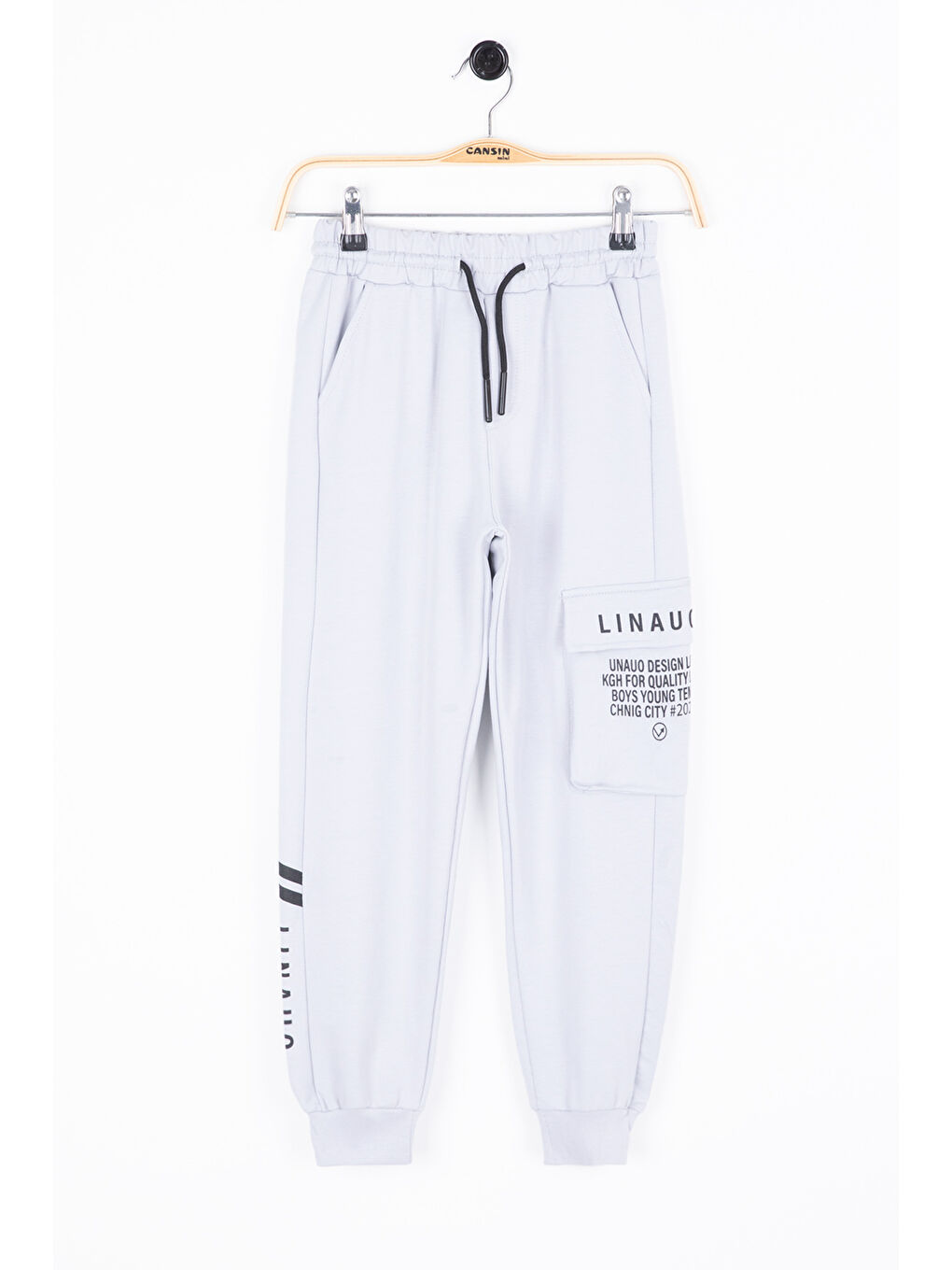 Açık Gri Yazı Baskılı Cepli Erkek Çocuk Beli Lastikli Eşofman Altı 20209