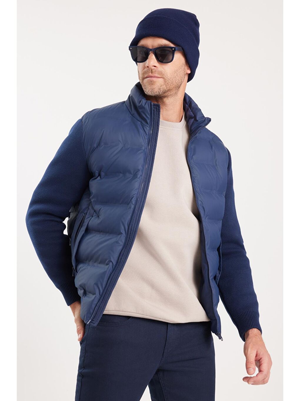 Erkek Regular Fit Klasik Kesim Fermuarlı Çift Cepli Sıcak Tutan Dik Yaka Lacivert Mont-3