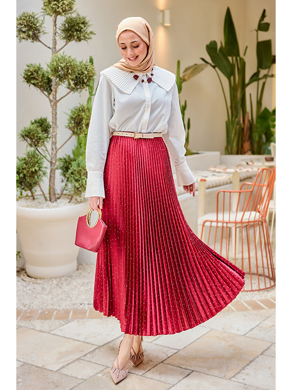 Kadın Taşlı Kraş Etek Bordo