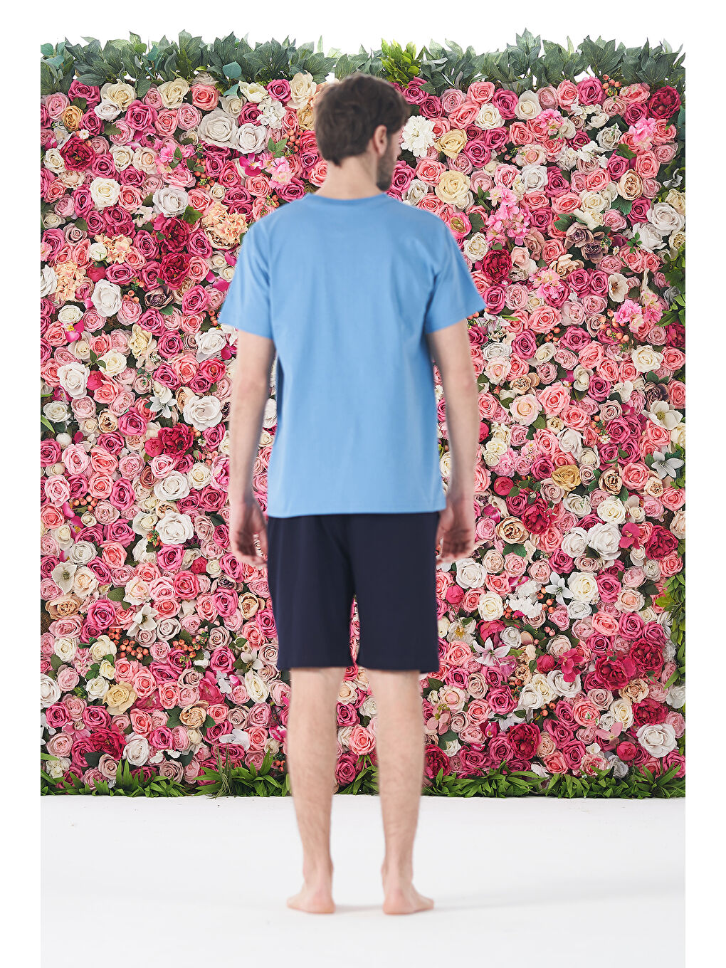 Erkek Şort Tişört %100 Pamuk Şortlu Pijama Takımı 25252 Mavi-1