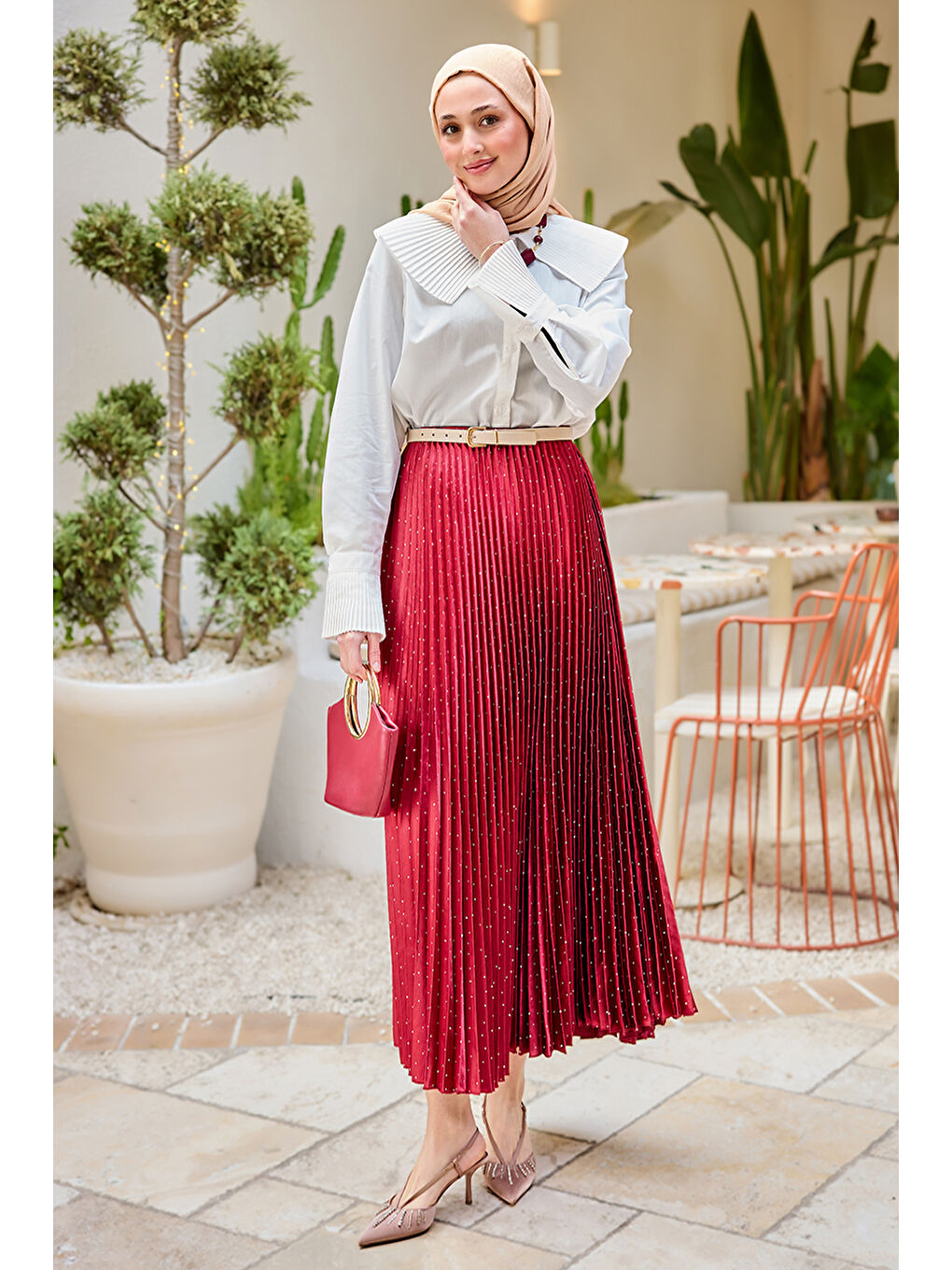 Kadın Taşlı Kraş Etek Bordo-1