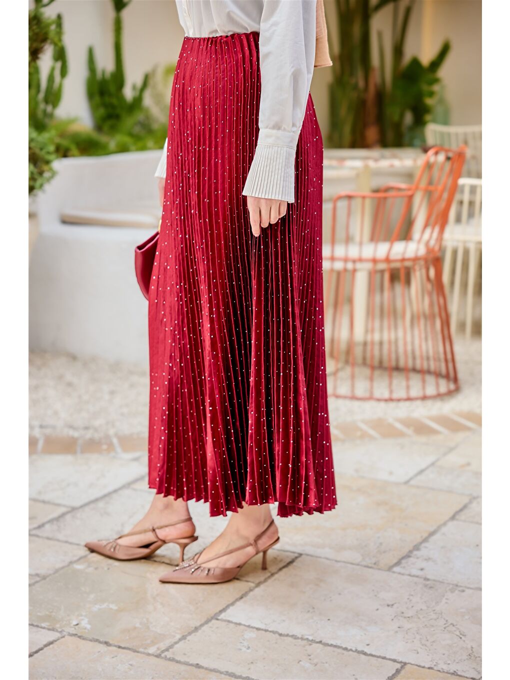 Kadın Taşlı Kraş Etek Bordo-3